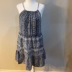 LOFT Cotton Dress. Navy & Cream Print